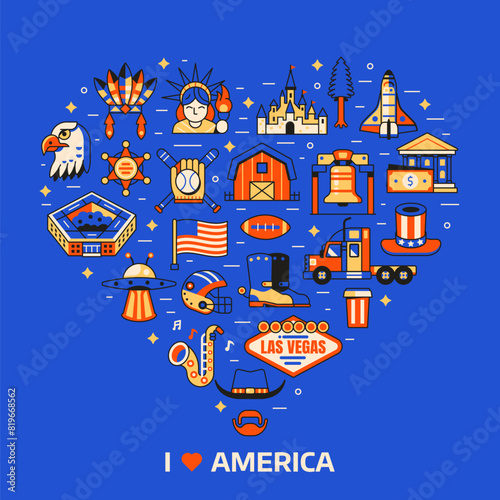 Love USA Heart Print with America Icons (ID: 819668562)