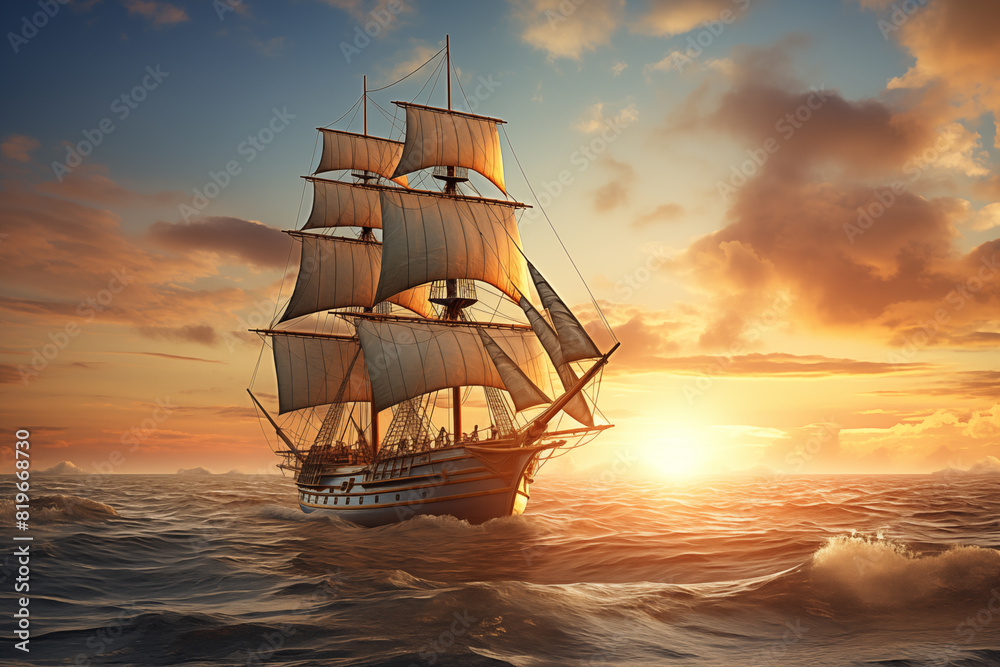 Fototapeta premium Galleon over isolated white background