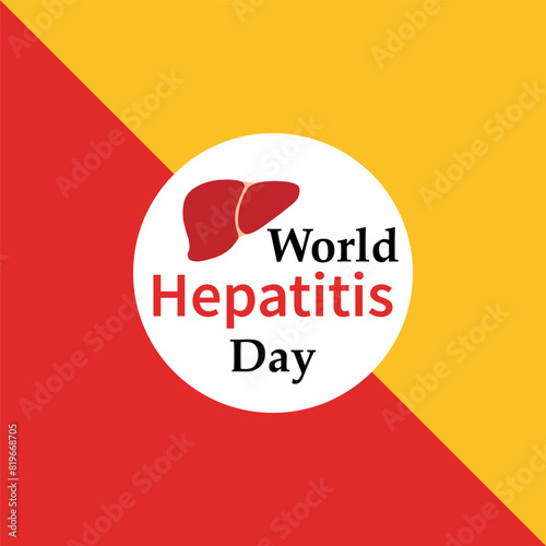 Liver in a white circle, World Hepatitis Day. Illustration on a red and yellow background