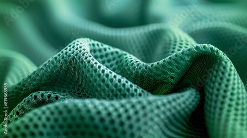 High-resolution close-up of a green sports jersey fabric  emphasizing texture for creative use