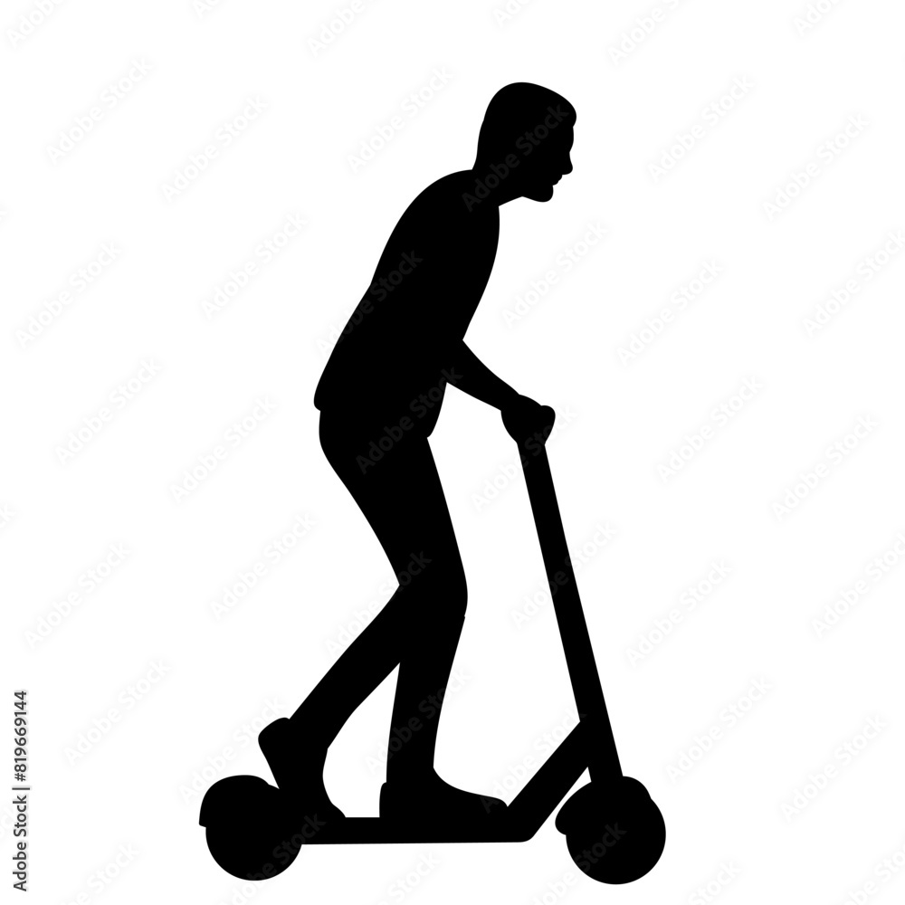 man riding a scooter silhouette on a white background vector man riding a scooter silhouette on a white background vector