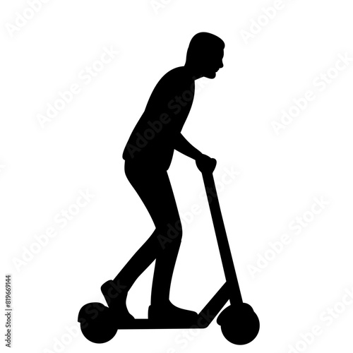 man riding a scooter silhouette on a white background vector