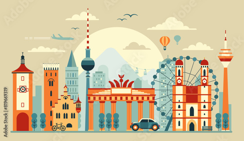 Berlin City Skyline Travel Round Icon (ID: 819669319)