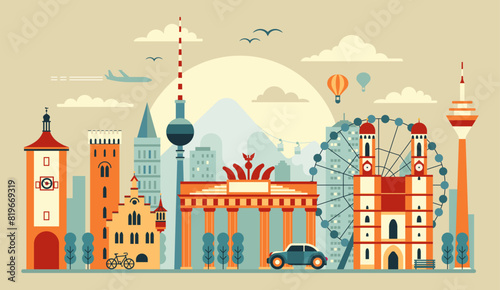 Berlin City Skyline Travel Round Icon