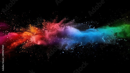 Colorful and dynamic horizontal rainbow powder splash design, perfect for use as a background or focal point in graphic design.