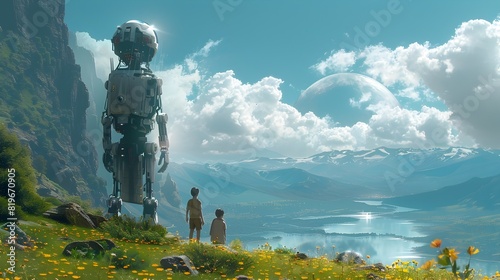 A Robot and a Childs Magical Adventure A nd Century Solarpunk Dream photo