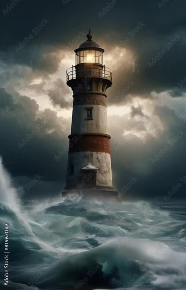 Lighthouse Amidst Terrible Storm with Strong Waves
Lighthouse Amidst Terrible Storm with Strong Waves