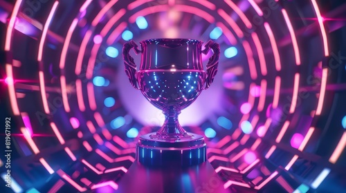 A topview image of a trophy on a futuristic platform