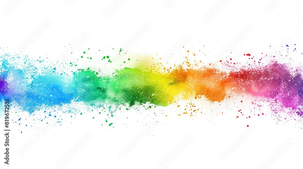 Abstract vector illustration of colorful rainbow powder splashes against a white background, ideal for use in advertising or design projects.