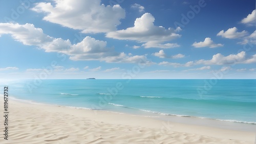 HD footage of a serene beach with soft waves and a brilliant blue sky in the distance