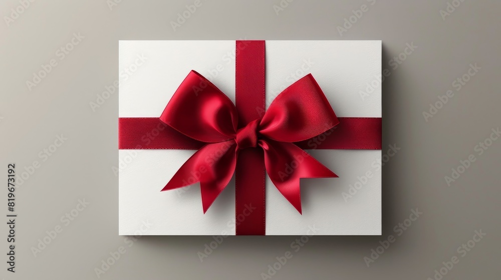 Elegant gift box with a striking red ribbon against a neutral background, perfect for celebrations, holidays, and special occasions. Elegant gift box with a striking red ribbon against a neutral background, perfect for celebrations, holidays, and special occasions.