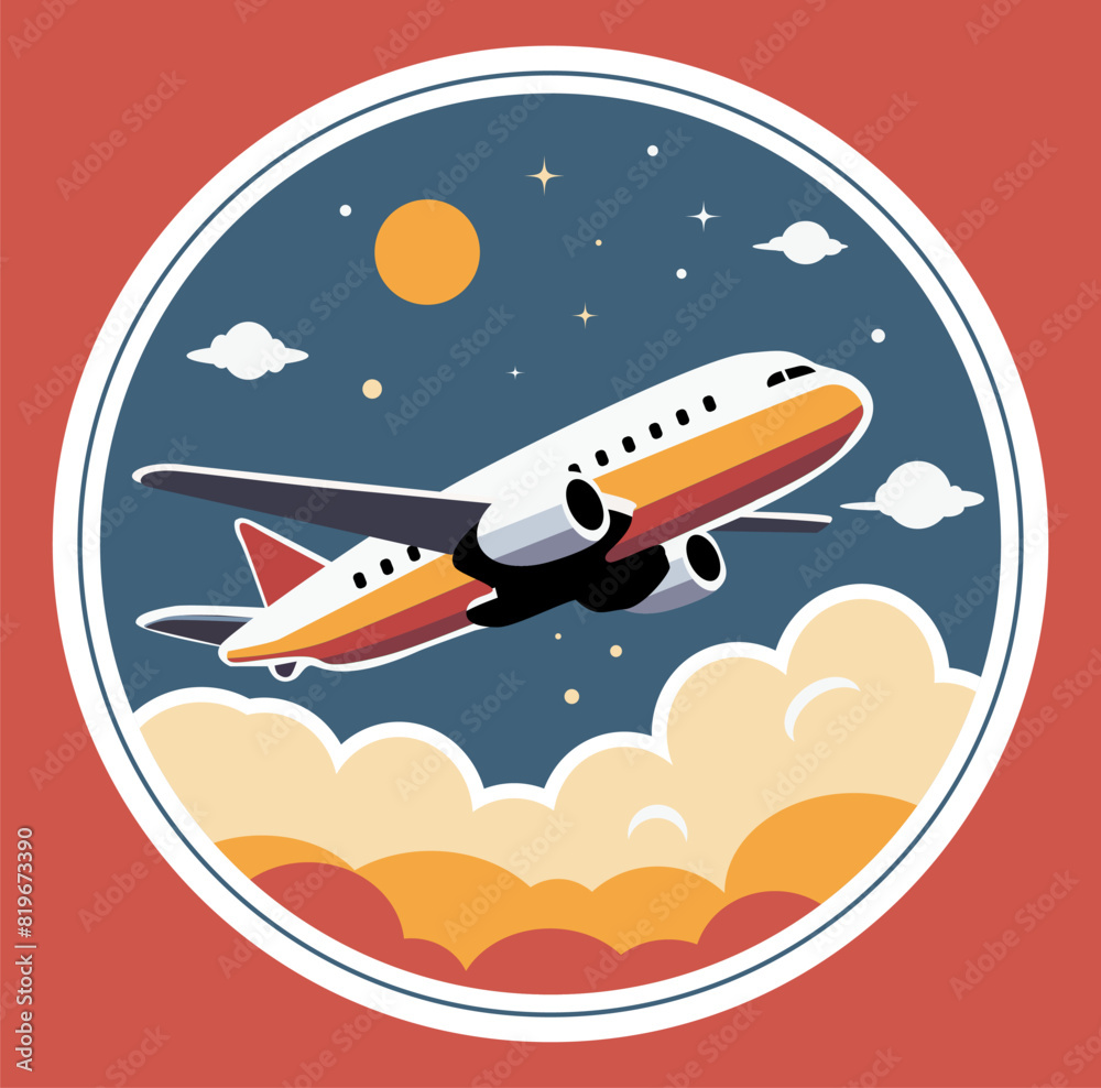 Travel sticker . A plane flying through the sky Travel sticker . A plane flying through the sky