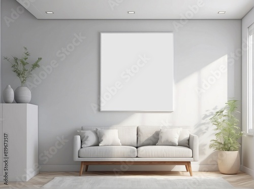 Wall mockup in white clear hallway interior  Light Gray color