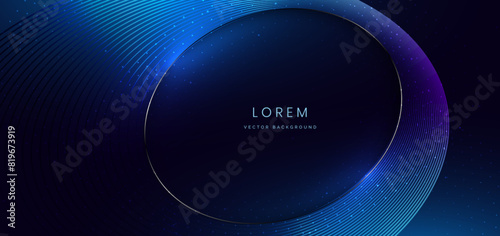 Abstract glowing blue color circle lines on dark background with lighting effect sparkle.