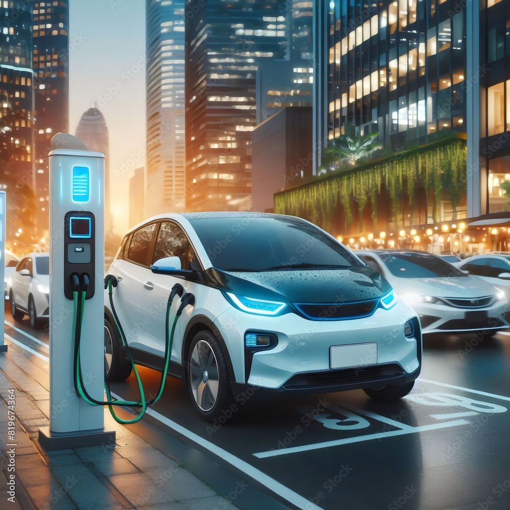 an electric car is plugged into a charging station Ai generated 