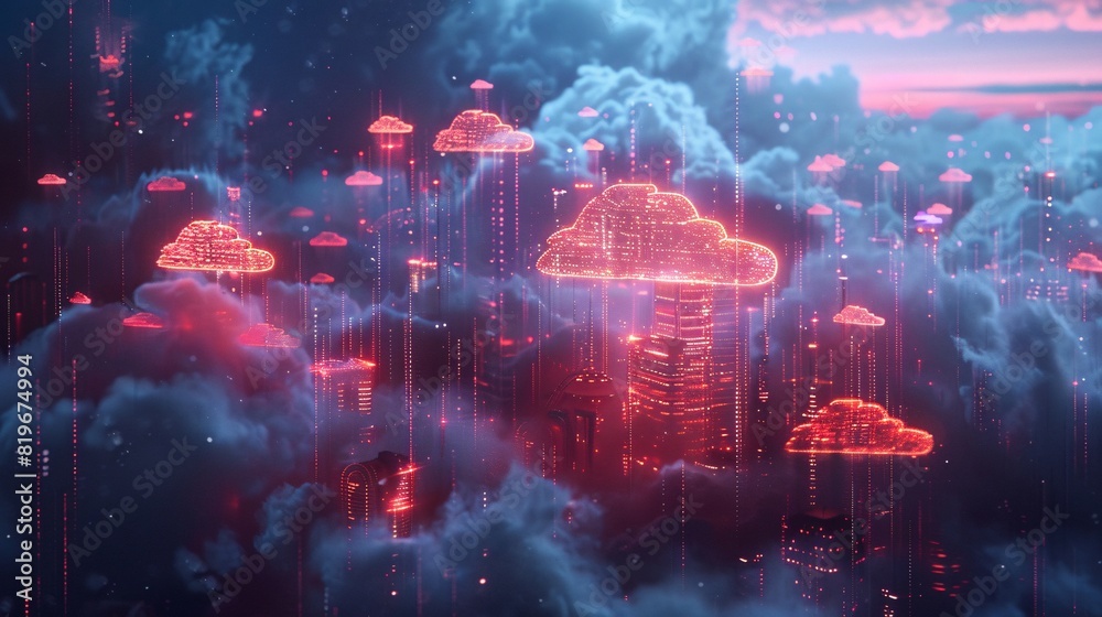 Futuristic design showcasing the interconnected nature of cloud computing and data networks