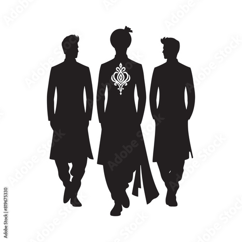 Men Salwar Kameez Silhouette- Capturing the Timeless Beauty and Cultural Heritage of South Asian Traditional Attire- Minimalist Men Salwar Kameez Vector - Men Salwar Kameez Illustration.