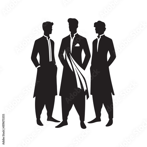 Men Salwar Kameez Silhouette- Capturing the Timeless Beauty and Cultural Heritage of South Asian Traditional Attire- Minimalist Men Salwar Kameez Vector - Men Salwar Kameez Illustration.