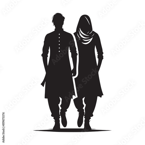 Men Salwar Kameez Silhouette- Capturing the Timeless Beauty and Cultural Heritage of South Asian Traditional Attire- Minimalist Men Salwar Kameez Vector - Men Salwar Kameez Illustration.