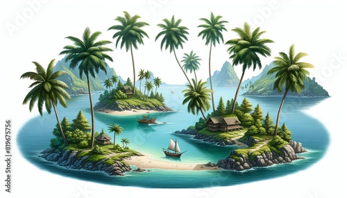 Serene Islands with Palm Trees Offer Tranquil Escape © nibelheim