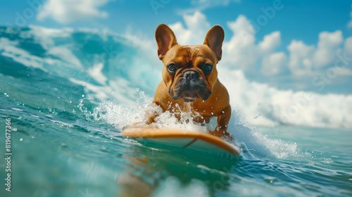 French Bulldog surfing a giant wave with perfect form © OHMAl2T