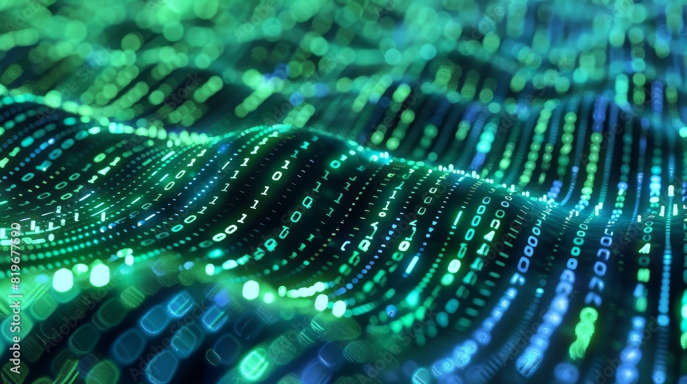 Digital Finance Dynamics: Vibrant Binary Code Waves in Green and Blue Glow Digital Finance Dynamics: Vibrant Binary Code Waves in Green and Blue Glow
