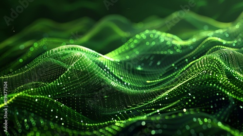 Digital Finance Flow: Abstract Green Pixel Waves Signifying Dynamic Movement in Financial Technology