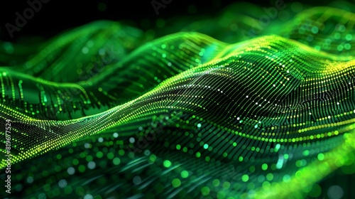 Digital Finance Flow: Abstract Green Pixel Waves Symbolizing Dynamic Movement