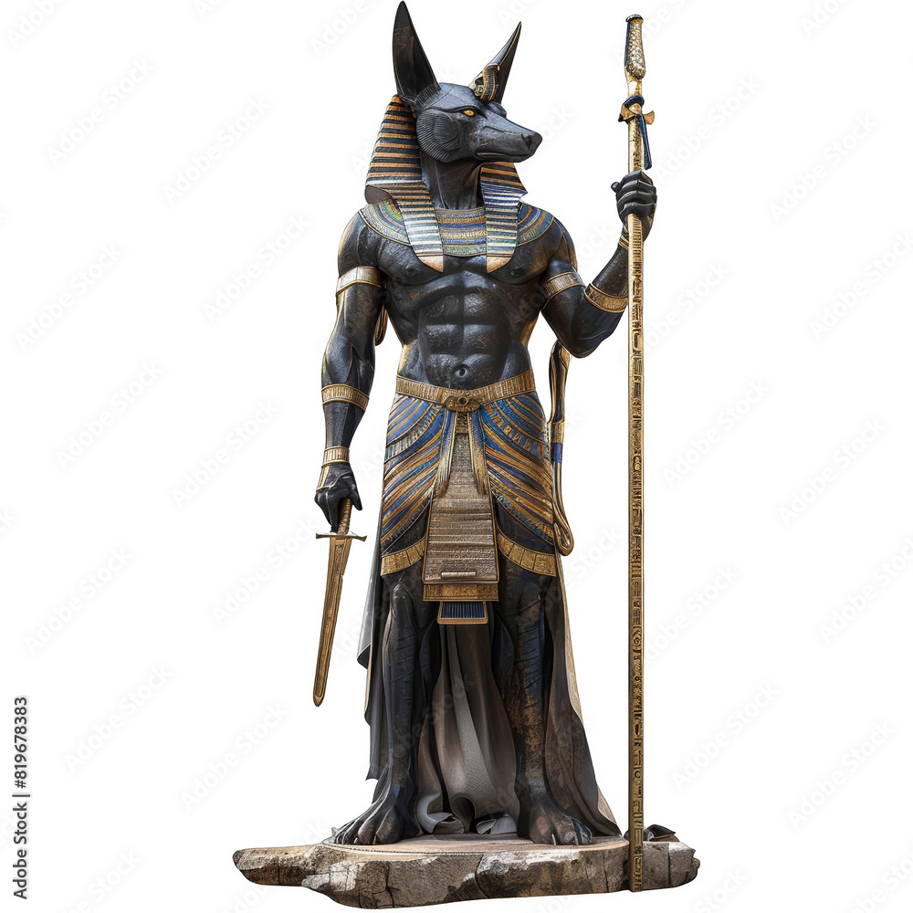 Ancient Egypt An iconic statue of Anubis. Isolate on white background