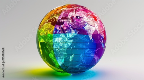 Colorful Earth Globe with Rainbow Colors: LGBTQ+ Global Diversity and Unity Symbol © R Studio