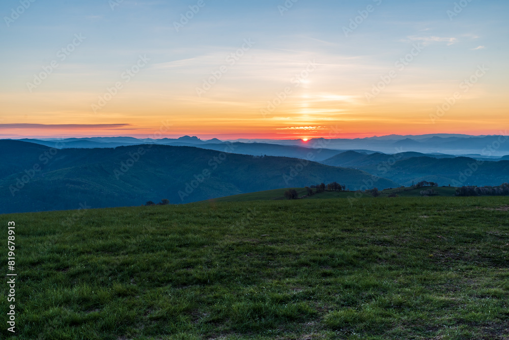 Sunrise ferom Machnac hill in Biele Karpaty mountains in Slovakia