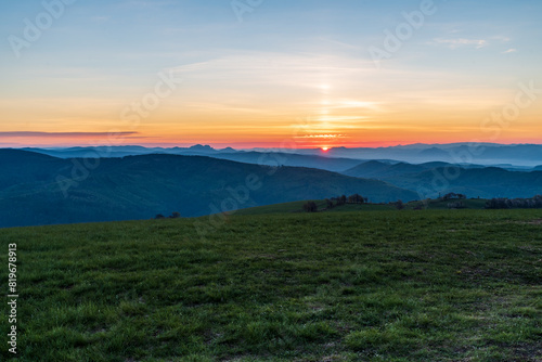 Sunrise ferom Machnac hill in Biele Karpaty mountains in Slovakia