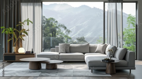 Modern interior style of a living room in mountains  photo