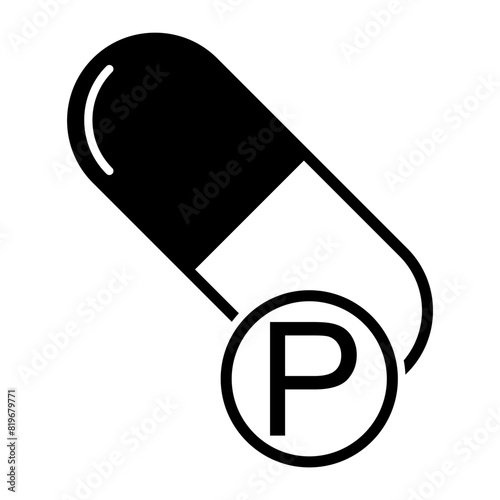 Mineral P icon, healthy medicine pill supplement symbol, complex vitamin vector illustration