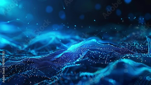 abstract digital blue background lines and drops shining on black smooth motion loop photo