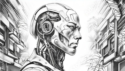 Futuristic Humanoid Robot Android Cyborg Artificial Intelligence Concept