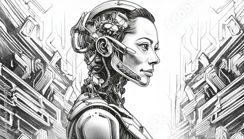 Futuristic Humanoid Robot Android Cyborg Artificial Intelligence Concept