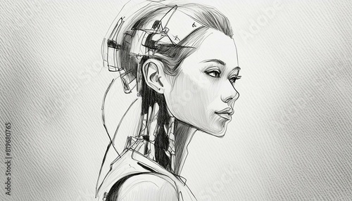 Futuristic Humanoid Robot Android Cyborg Artificial Intelligence Concept