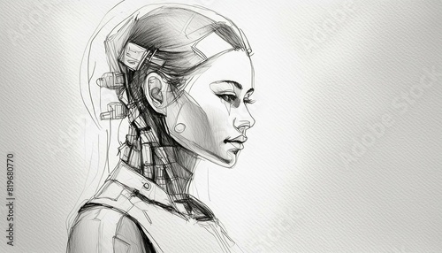 Futuristic Humanoid Robot Android Cyborg Artificial Intelligence Concept