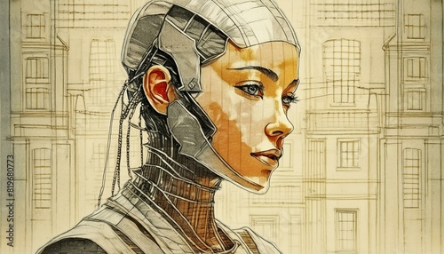 Futuristic Humanoid Robot Android Cyborg Artificial Intelligence Concept