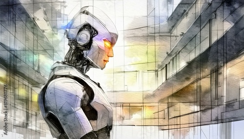 Futuristic Humanoid Robot Android Cyborg Artificial Intelligence Concept