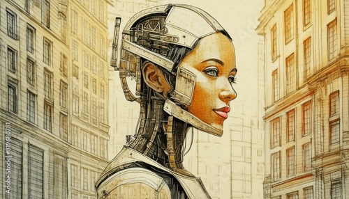 Futuristic Humanoid Robot Android Cyborg Artificial Intelligence Concept