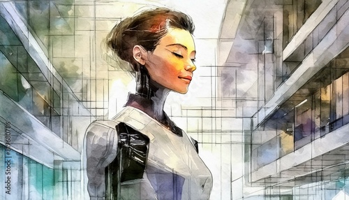 Futuristic Humanoid Robot Android Cyborg Artificial Intelligence Concept