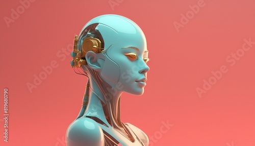 Futuristic Humanoid Robot Android Cyborg Artificial Intelligence Concept