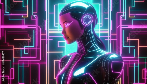 Futuristic Humanoid Robot Android Cyborg Artificial Intelligence Concept