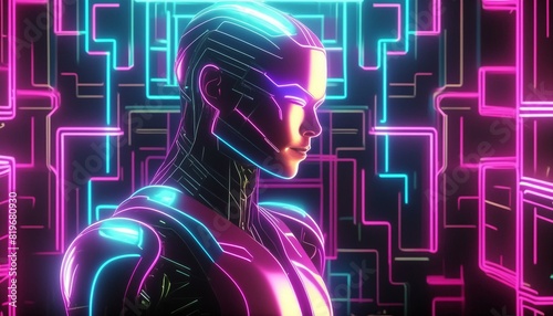 Futuristic Humanoid Robot Android Cyborg Artificial Intelligence Concept