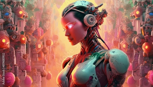 Futuristic Humanoid Robot Android Cyborg Artificial Intelligence Concept