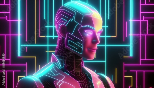 Futuristic Humanoid Robot Android Cyborg Artificial Intelligence Concept