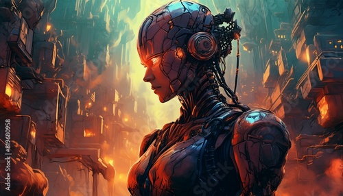 Futuristic Humanoid Robot Android Cyborg Artificial Intelligence Concept