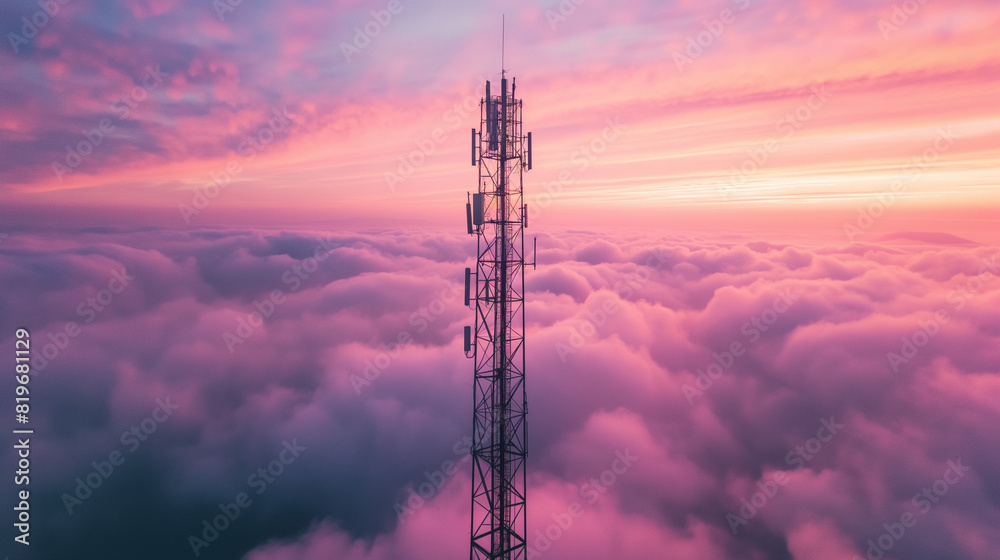 Cellular tower above clouds. 